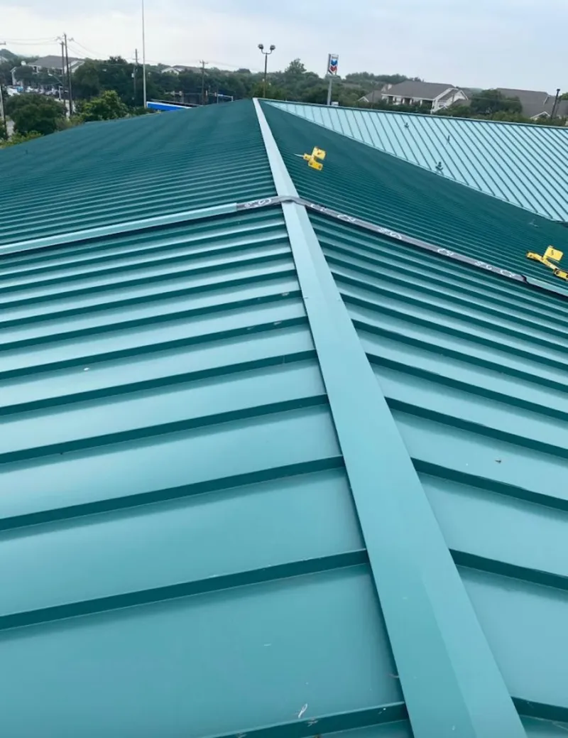 Green commercial metal roof ridge and valley for Metal Roof Repair in Mercer Island